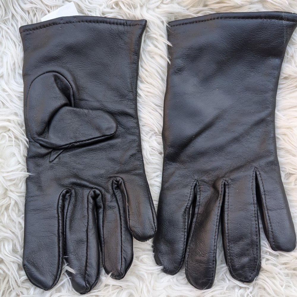 NEW Women's Black Leather Lined Gloves Size 8